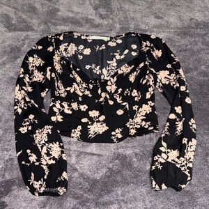 Abercrombie & Fitch Black and Pink Floral Blouse